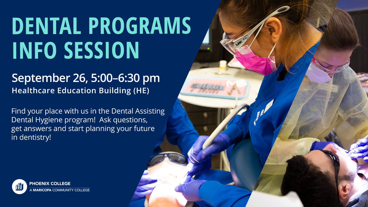 PhoenixCollege's tweet image. Did you know that we offer a highly-competitive dental program? 🙋‍♂️

#dentalprogram #dental #healthcare #pcproud #phoenixcollege

Start planning your future in #dentistry today by coming by our info session. 🌟