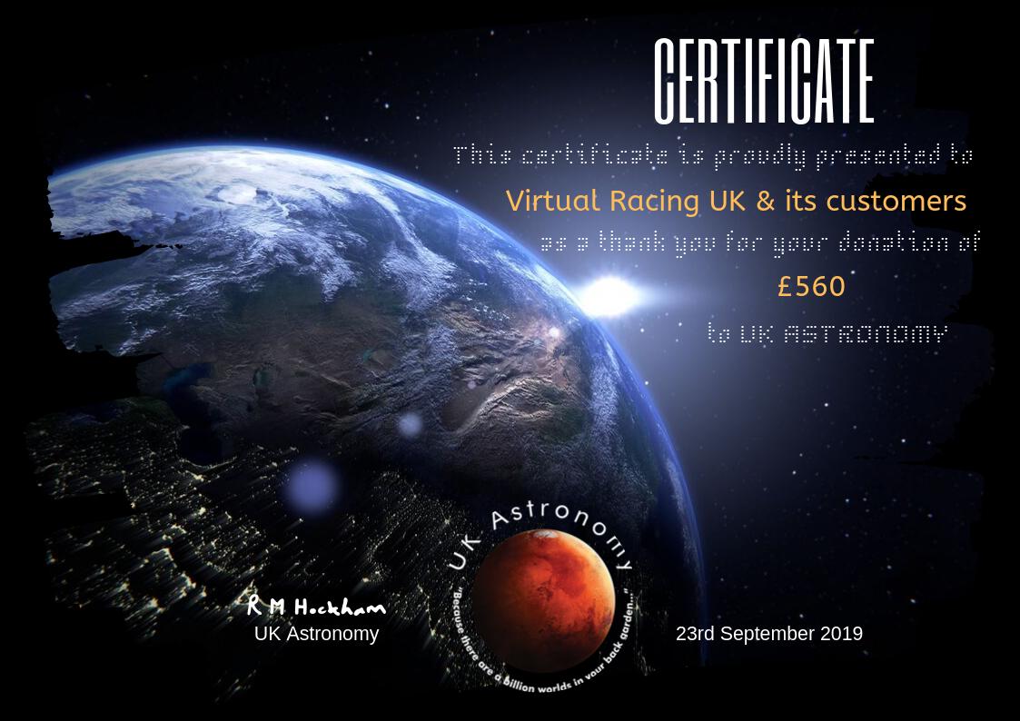 Thank you to our friends at <a href="/virtualracing_/">Virtualracinguk</a> for raising an out of this world amount for us with their moon day medal.  From all of us at UK Astronomy THANK YOU!