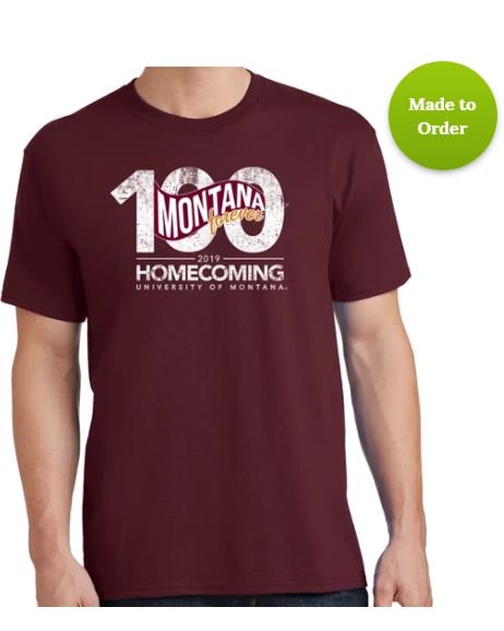 grizalum's tweet photo. Made to order Homecoming t shirts!  Order your Tee today! #100yearsofhomecoming #CelebrationTshirt #GrizAlum https://t.co/eJgWJgatrI