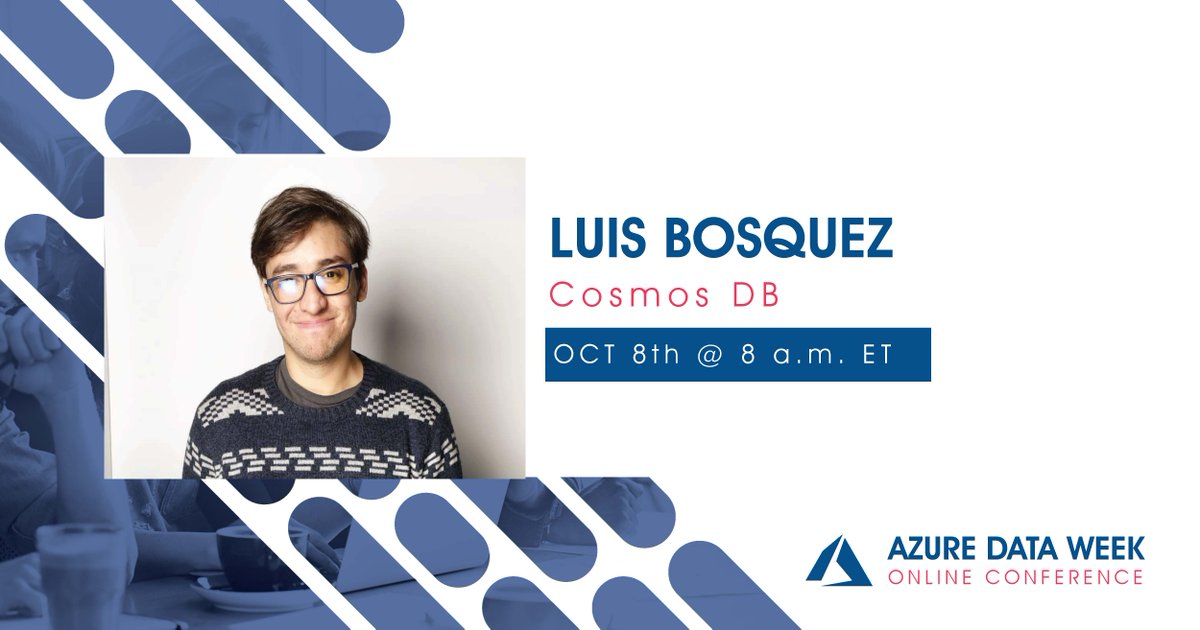 Want to learn more about #CosmosDB? Check out <a href="/_lbosq/">Luis Bósquez</a> session on #CosmosDB at #AzureDataWeek 2019! $49 with recordings for a year. Don't miss out! Register now bit.ly/2l6ZUuZ #onlineconference