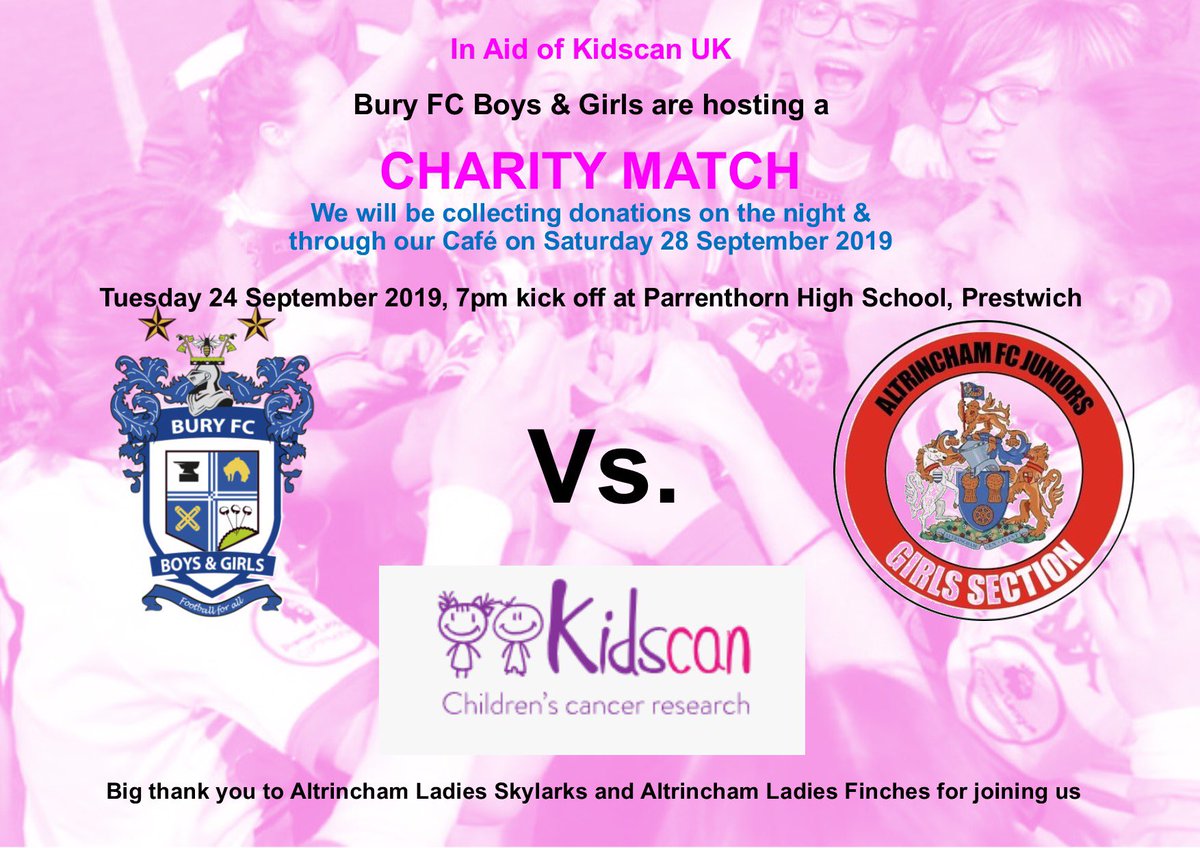 Everything is in place for tomorrow:
Venue ✅
2 excellent teams @BuryFCBoysGirls  <a href="/AltyJfcGirls/">Altrincham FC Girls</a> ✅
A fabulous referee ✅
Lots of great support ✅
&amp; a very special little girl ✅