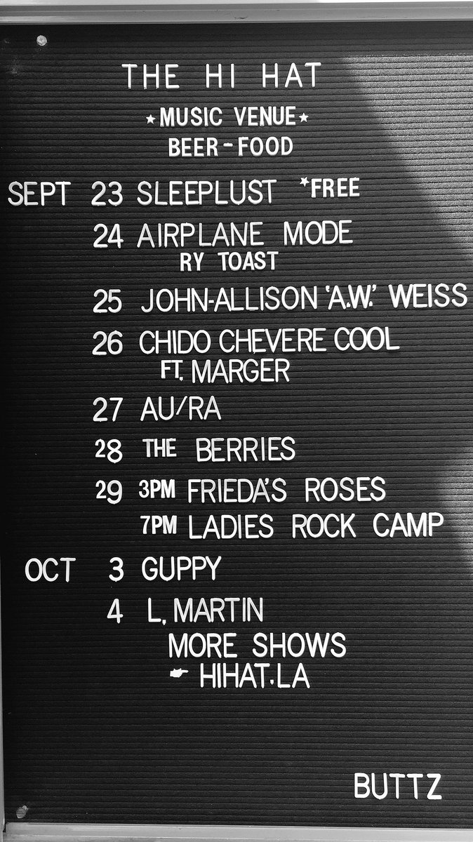 SEPT/OCT @ The Hi Hat with <a href="/sleeplustmusic/">SLEEPLUST</a> <a href="/GASLAMPKILLER/">G L K</a> <a href="/listentoaw/">A.W. is a Band</a> <a href="/dj_josegalvan/">José Galván</a> <a href="/heyitsau_ra/">green bean</a> @justus_proffit <a href="/guppytheband/">guppy</a> <a href="/cheekfaceREAL/">america's local band cheekface</a> &amp; more!