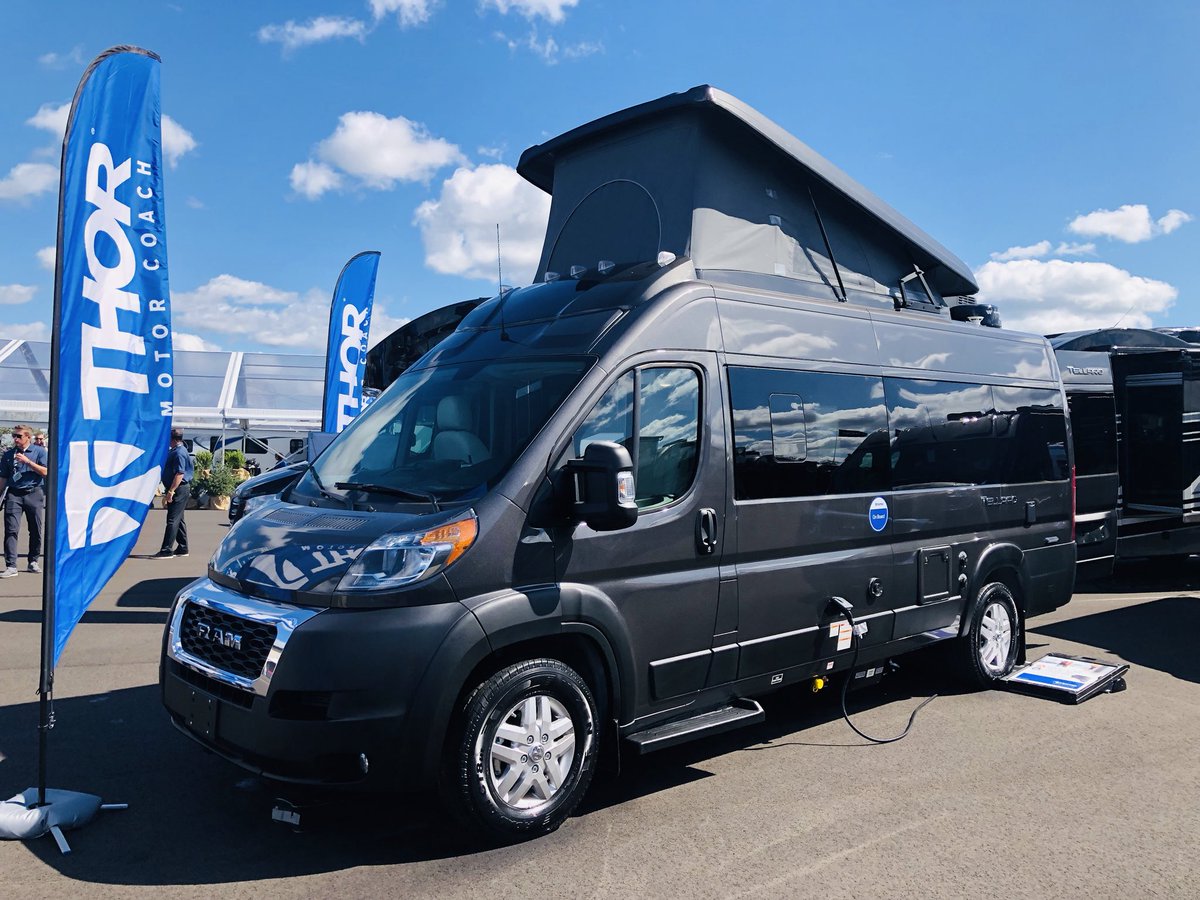 ThorMotorCoach's tweet photo. Check this out!!! An exciting reveal. Get ready to raise the roof with Thor Motor Coach’s newest B Van, the Tellaro. We’ll go live with that around 2:50 EST. #TellaroRV #ThorMotorCoach https://t.co/R89BIHpuAk