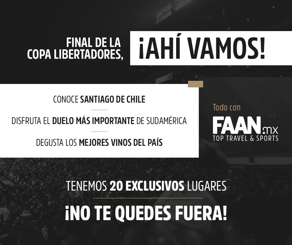 Faanmx_'s tweet photo. 🏆 También tenemos paquetes para la Final de la #CopaLibertadores. Vente con #FaanMX ✈️ https://t.co/rVmnjhvDZ0