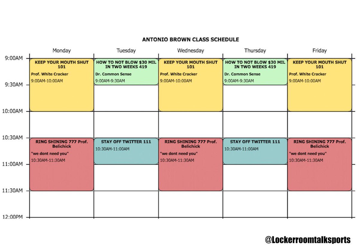 LRTSPORTS_'s tweet photo. BREAKING: Antonio Brown’s Central Michigan class schedule officially leaked... #AntonioBrown https://t.co/GsDiAcYA1u