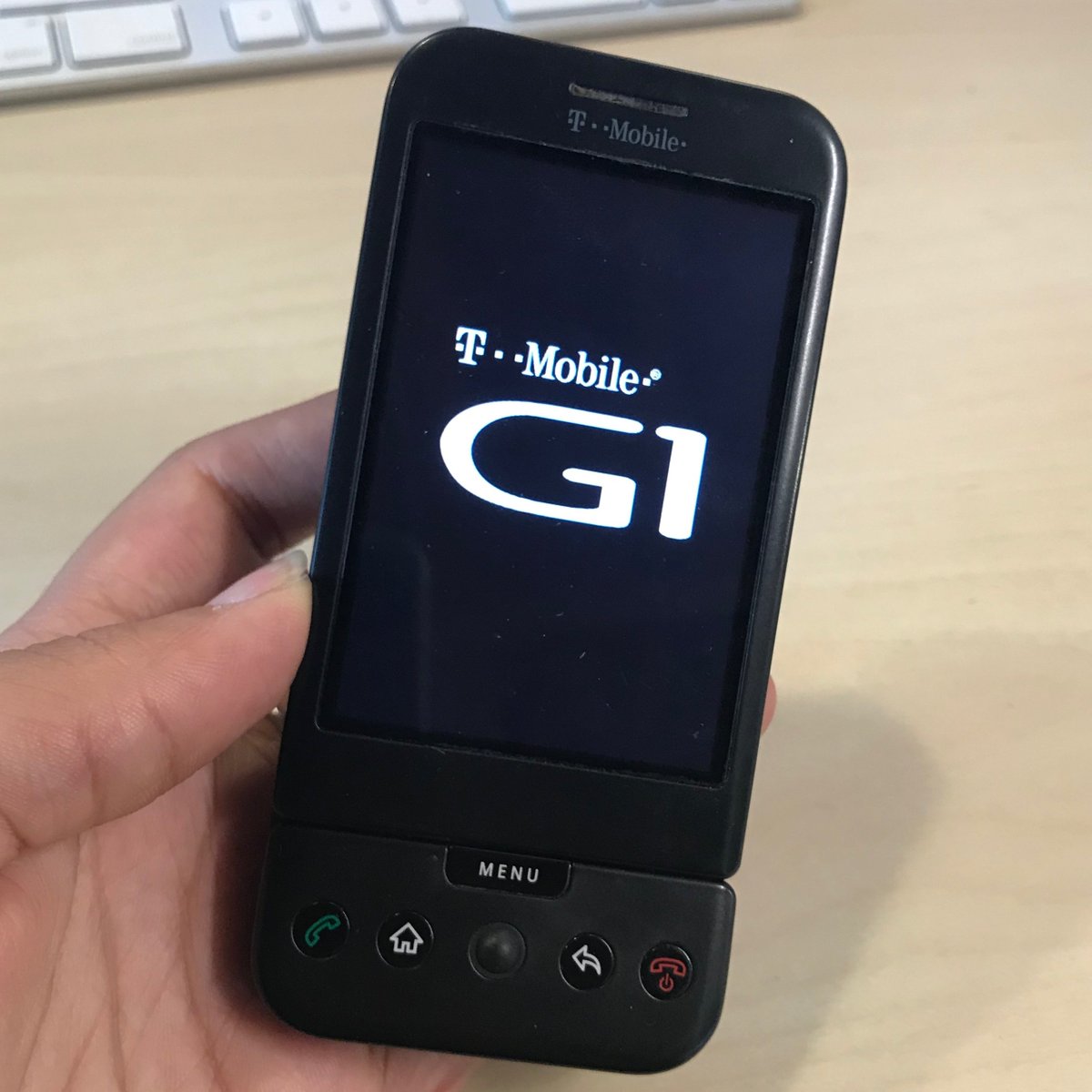 PlusQA's tweet photo. Happy birthday, G1, the first #android device! It was announced 11 years ago today. Somehow, we still have one in our device library! #mobile #G1 #android #androidbirthday https://t.co/ywi6gFt7pt