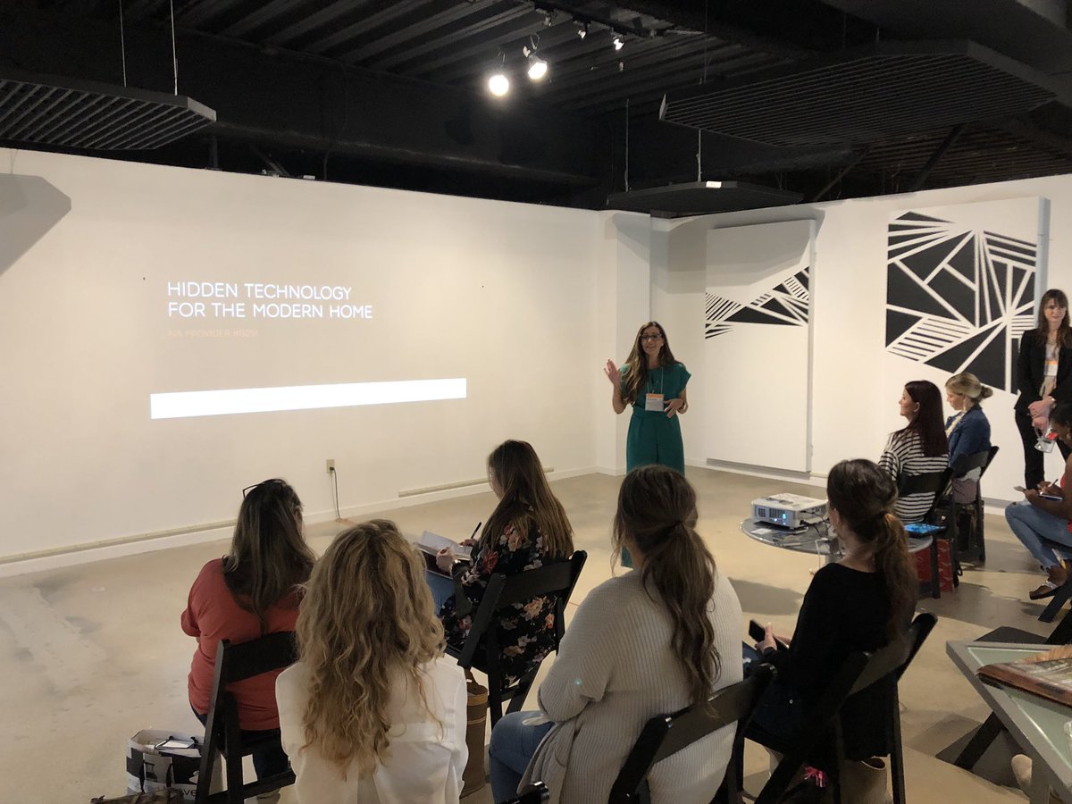 SmartHomeLaura's tweet image. Presenting now in Light + Design (WTC 10085) at @DallasMarket : Michelle Guss @Crestron on “Hidden Technology for the Modern Home.” #DallasDesignWeek