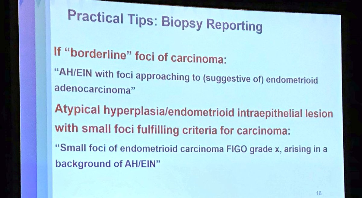 davidacohenmd's tweet image. Dr Gupta: practical point, often discrepancy between emb biopsy and resection when figo grading. Good to include disclaimer as below #cap19
