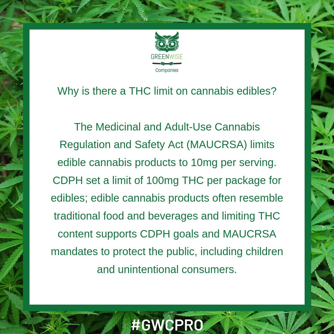 Ever wonder why #edibles have a #THC limit? We’re posting #cannabis facts like this regularly on our Instagram at Instagram.com/GWCpro. Give us a follow so you never miss any of them!