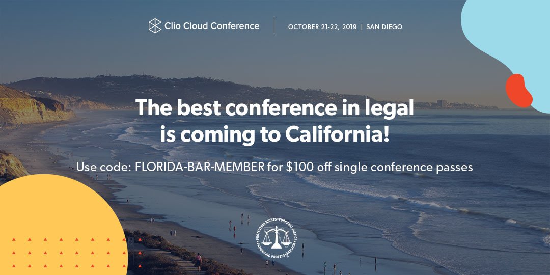 Attn <a href="/TFBOutOfState/">Out-of-State Division of The Florida Bar</a> members in the San Diego area! <a href="/GoClio/">Clio</a> Cloud Conference will take place Oct 21-22 and you’re invited! Use our code to receive a special <a href="/TheFlaBar/">The Florida Bar</a> member discount of $100 off your conference pass. eventbrite.com/e/clio-cloud-c…