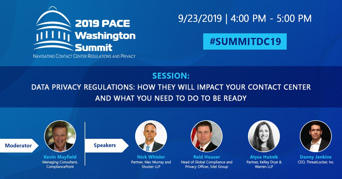 PACEassociation's tweet photo. Understanding the overall impact of the ever-evolving #DataPrivacy regulations is critical to help see the opportunities and improve upon internal practices. Get more insights and learnings in our #SUMMITDC19 upcoming session.
https://t.co/piwhI5VI11
#CX #compliance #law https://t.co/wEZVdRi2W0