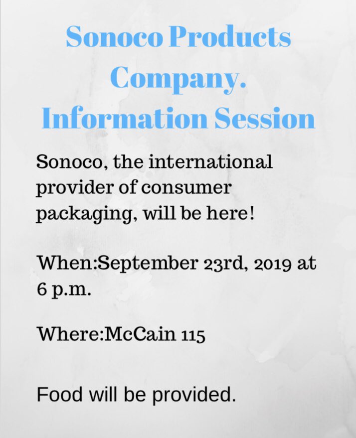 IISEmsstate's tweet photo. Come by to the information session TODAY at 6 p.m.!!!! Also, Sonoco Products Company will be looking for interns and full time employees. Make sure to bring a resume if interested. https://t.co/CkVUKrQcyT