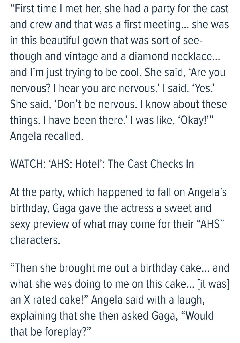 gaga had several love scenes with female characters on the show. all the actresses have said that gaga made them very comfortable and when angela bassett was nervous after reading the script, she told her not to be as she knew about sex with women because she'd "been there".