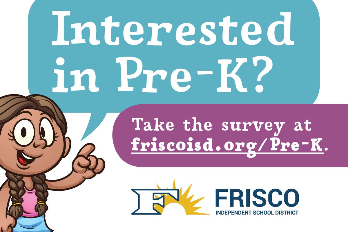 friscoisd's tweet photo. Calling all parents! Frisco ISD is planning for the expansion of our Pre-K program from half-day to full-day for eligible families. Take the survey at https://t.co/gFLzR6Lm2r to help FISD gauge community interest in the program. https://t.co/09AWdIbFJB