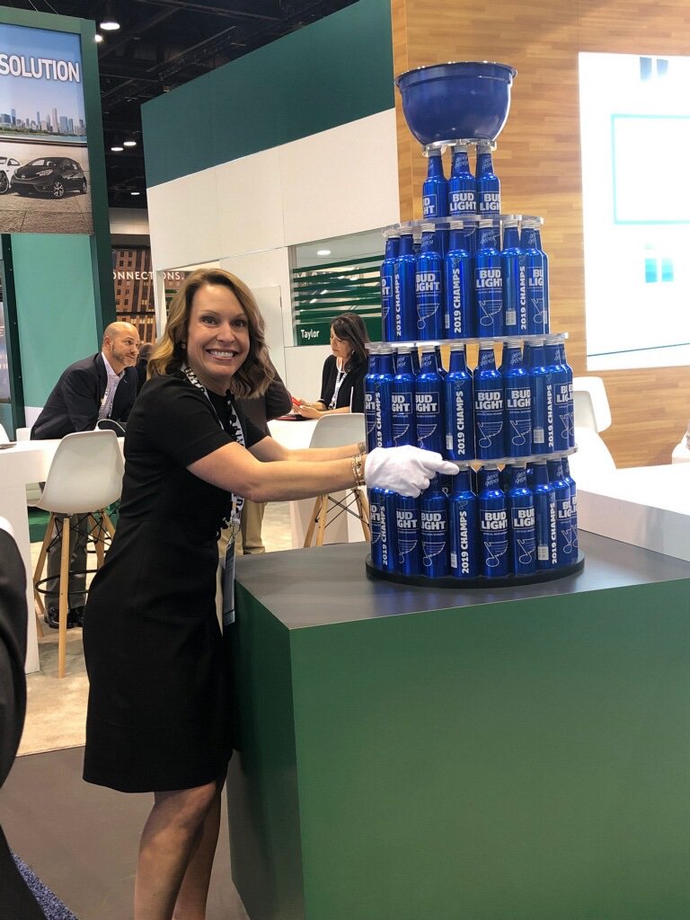 SwitchSTL's tweet photo. Anyone else still pumped about the Stanley Cup win after last night's preseason win? Enterprise Holdings President Chrissy Taylor is too. She recently celebrated the Cup with the Bud Light commemorative trophy, created by Switch. #PlayGloria #StanleyCup #SwitchDidThis https://t.co/CEWwnmb6Lp