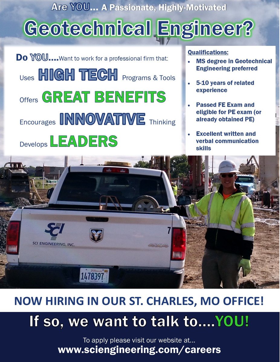SCIEngineering's tweet photo. Are you looking for a new career? Check us out! #geotechnicalengineer #CareerOpportunities #newjob https://t.co/BPzZGC8n9y