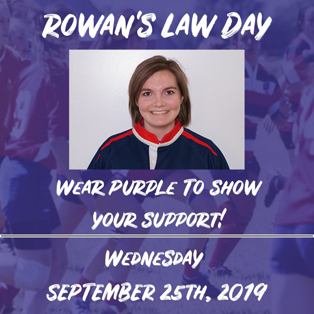 RugbyOntario's tweet photo. Wednesday, September 25th is #RowansLawDay . 

Wear purple this Wednesday and help 
raise awareness around the importance of concussion management and to remember Rowan’s legacy. 
For more information about Rowan’s Law, click the link below
 
LINK: https://t.co/fh5GvFpRgE https://t.co/HRP1oqyDFu