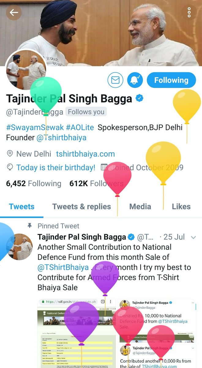 HarmanManchanda's tweet photo. Happy Birthday Sardar Ji #HBDTajinderBagga 🙏

We #BJP &amp; @BJP4India #SikhCell love you for your Contribution towards the Community &amp; #India - Jai Hind 🇮🇳🇮🇳🇮🇳

#HowdyModi 🇮🇳 
#TheFailedSelection 🇵🇰 https://t.co/NYAQdicwZH