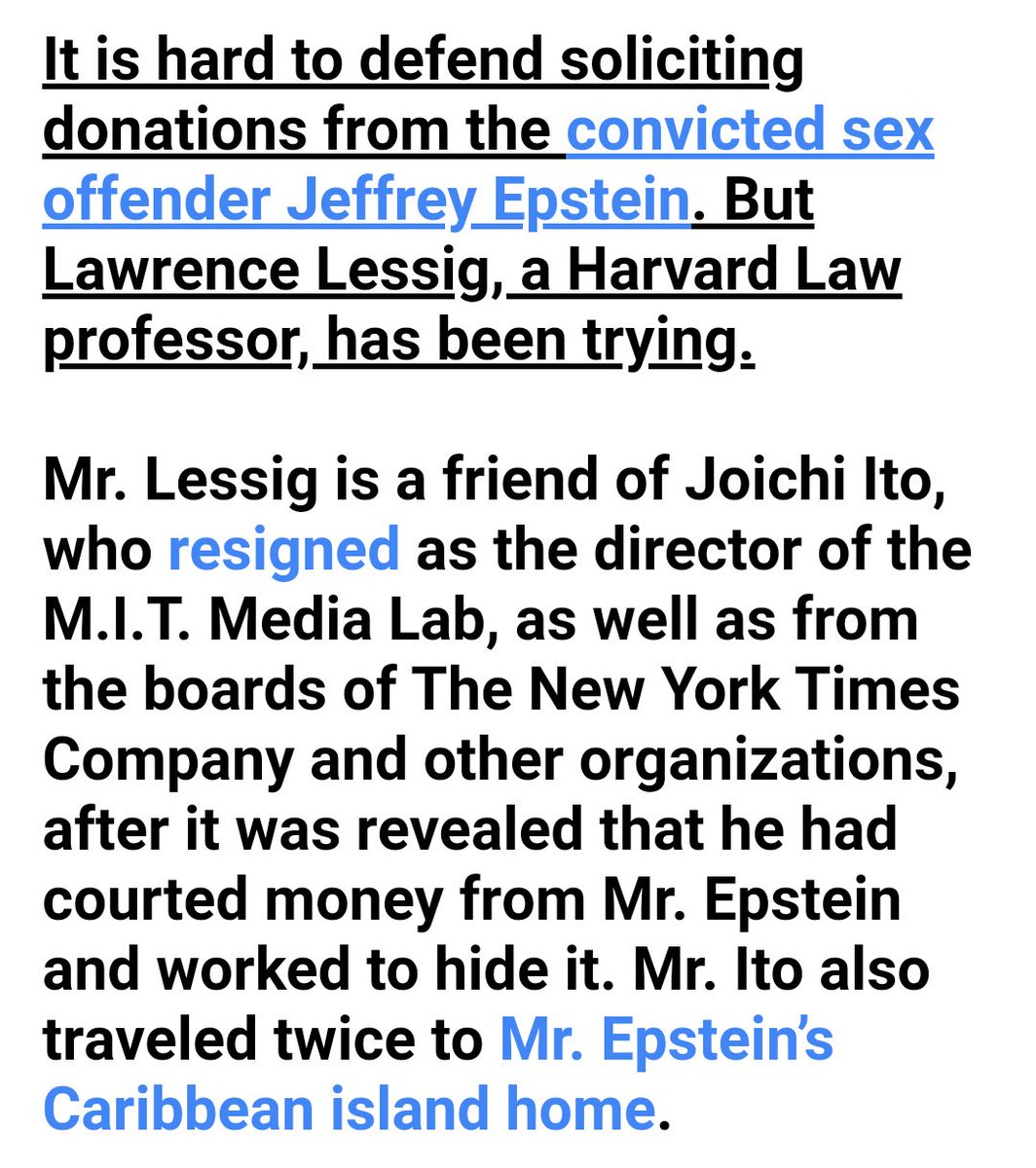 Given the abuse Lessig suffered at school, his essay in defence of acceptance of donations to the M.I.T. Media Lab from the financier and pervert Jeffrey Epstein by his friend Joichi Ito is truly shocking: