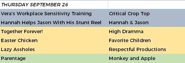 Thursday's #ATLSF film block includes <a href="/criticalcroptop/">Critical Crop Top Films</a> <a href="/hannahaslesen/">Hannah Aslesen</a> <a href="/HighDramma/">High Dramma</a> #FavoriteChildren #RespectfulProductions <a href="/MonkeyandApple/">Raul Lezcano</a> with live performances by #BrokeAnd30 <a href="/ThSlaughterHaus/">Slaughter House Comedy</a> and #4thWard so get your tix while you still can! <a href="/sketchworks/">Sketchworks Comedy</a> <a href="/cl_atlanta/">Creative Loafing ATL</a>