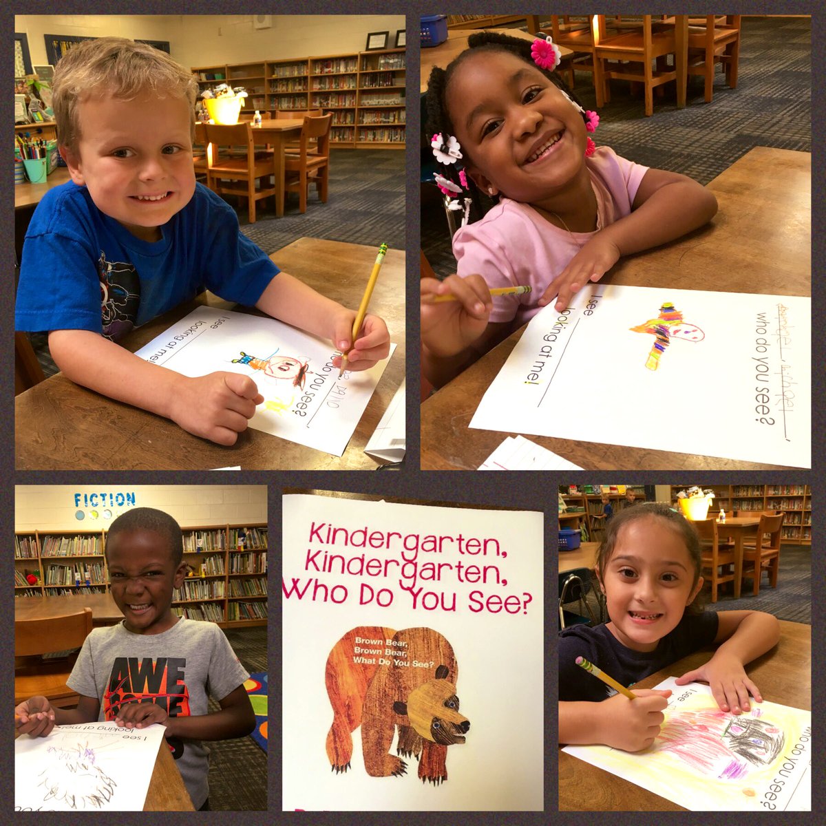 Our kindergarten friends had so much fun writing their own class book!! They are excited to surprise their teacher with the book they created!! #MentorText #BrownBearBrownBear #RepetitionandRhythm #WeMadeABookToday 🤩📚📝 #OrrsExcellence