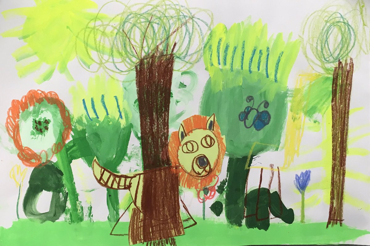 lildragonstudio's tweet photo. This @CESLittleDragon 1st grader was inspired by the jungle paintings of Henri Rousseau. #letthemchoose #choicebasedart #arted @theartofed #bragginonadragon#kidsart https://t.co/9pBkasOi2X