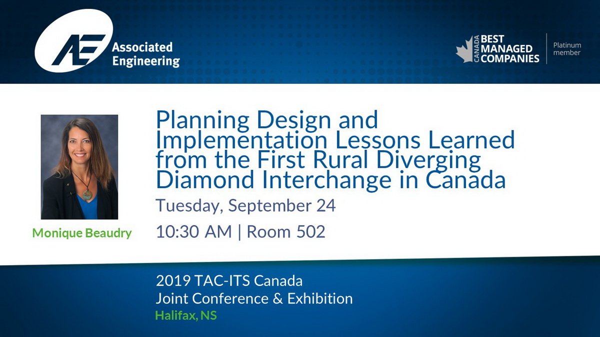 associatedeng's tweet photo. In #tac2019itsc Room 502, Monique Beaudry delves into what we learned from designing our country's first rural diverging #diamondinterchange. https://t.co/AZHRi71vaC