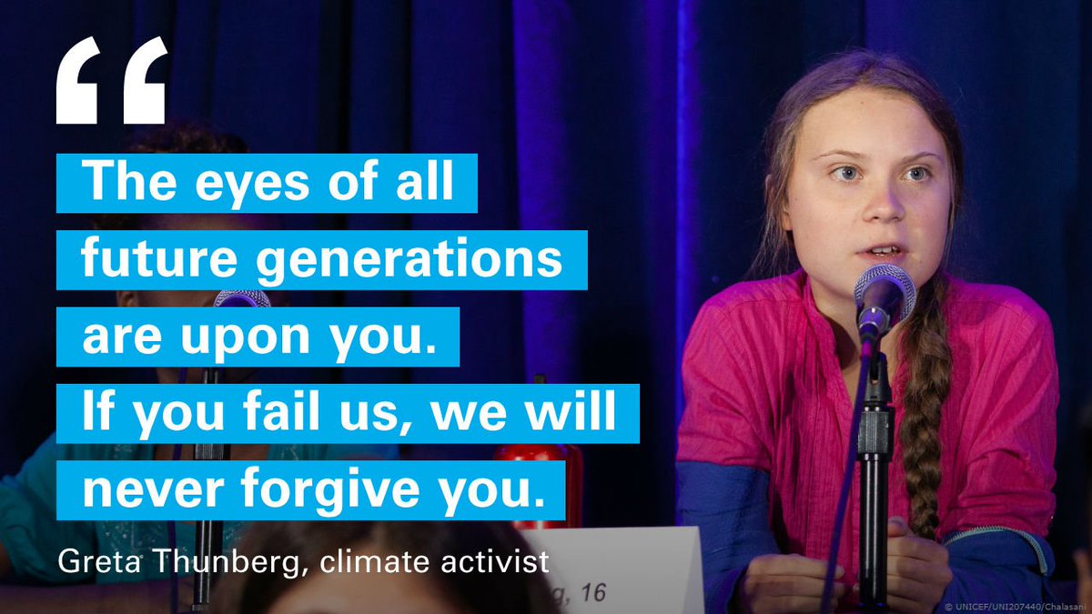 UNICEF's tweet photo. @GretaThunberg @AlexandriaV2005 The world is watching.

We need #ClimateAction now. #ChildRights #UNGA https://t.co/HBHBofydoO