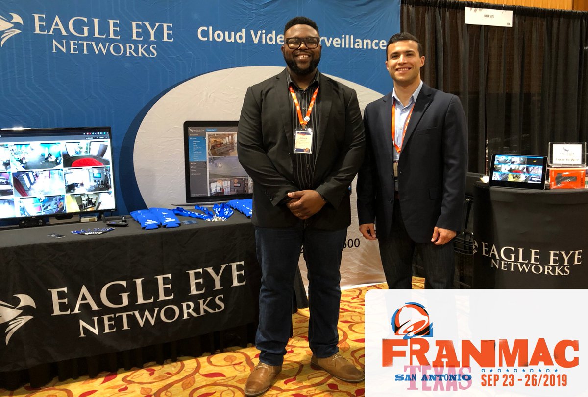 EagleEyeCloud's tweet photo. Eagle Eye Networks is attending #FRANMAC this week in San Antonio, TX. Stop by Booth 112 to learn how our cloud video surveillance solution is improving business at @tacobell locations across the country. We're also proud supporters of the #LiveMásScholarship. See you there! https://t.co/JXqxxcwAU1