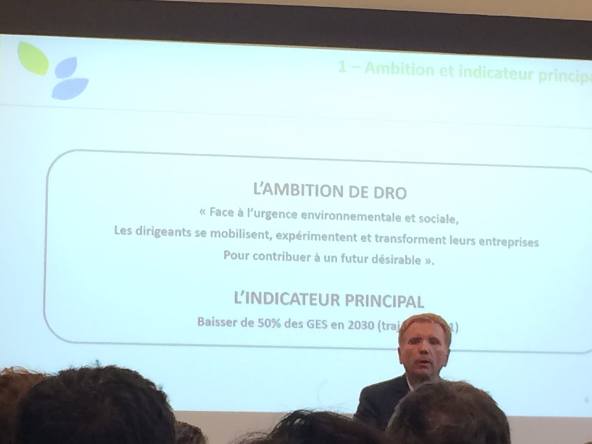 Les ⁦@DirigeantsResp⁩ rentrent en action pour baisser de 50% les GES en 2030. ⁦<a href="/fournier_lionel/">Lionel Fournier</a>⁩ présente 10 chantiers sur lesquels les DRO vont innover. Un projet ambitieux à la hauteur des enjeux. Merci de la confiance pour piloter le chantier Sensibilisation.