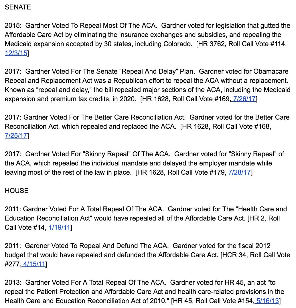 Senator Cory Gardner voted seven times to take away our health care.