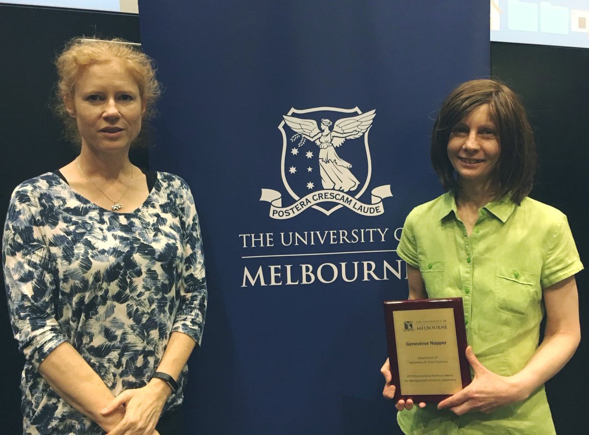 Congratulations to our 2019 Alumnus Award winner Dr Genevieve Napper for her excellent contributions to community optometry, particularly her efforts to increase eyecare access for indigenous communities @unimelb @UniMelbMDHS @OptometryAus