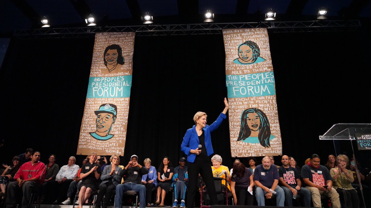 Elizabeth Warren on stage at the People’s Presidential Forum.