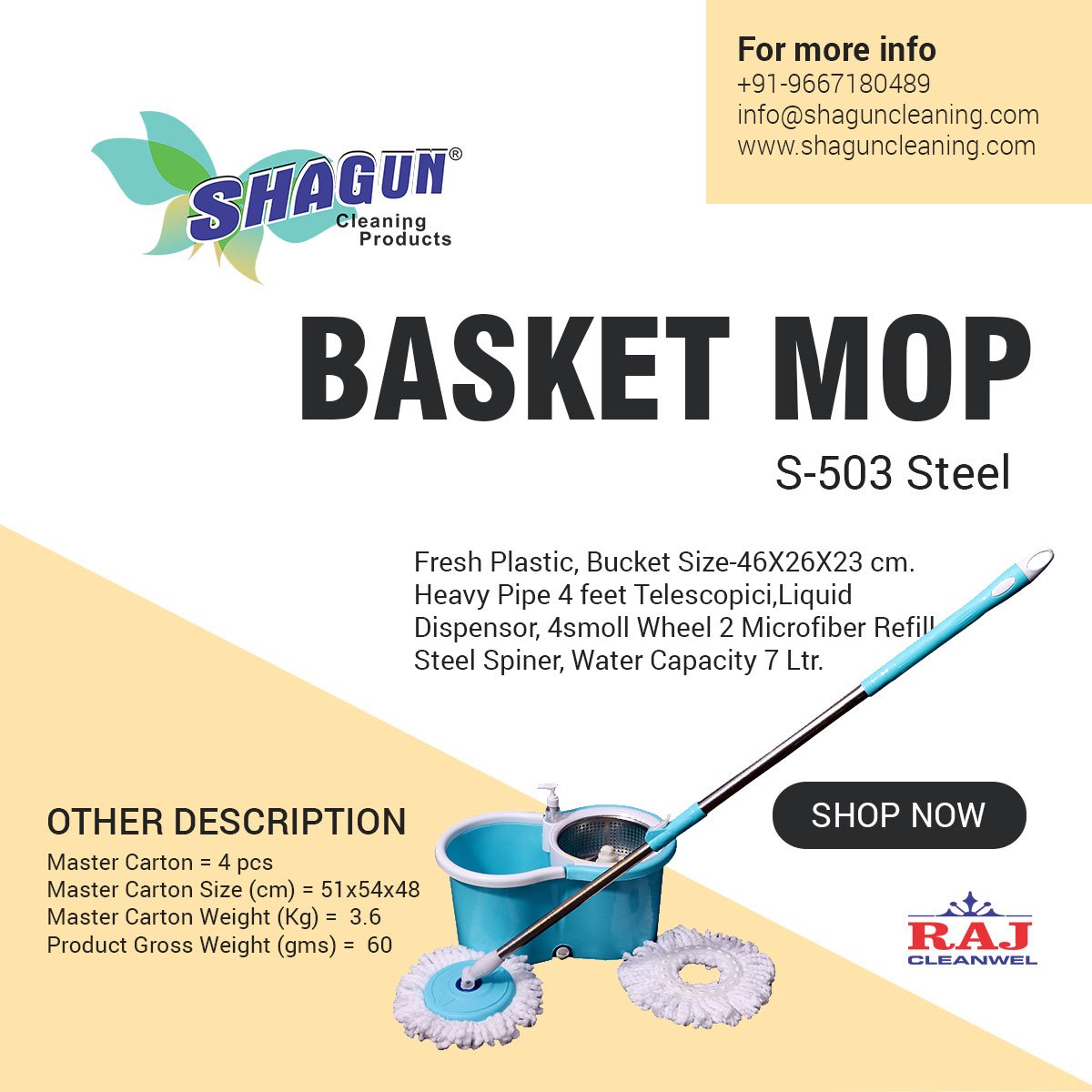 Shaguncleaning's tweet photo. Buy India's Best Quality #Shagun #BasketMop. It is #lightweight, Easy to use & Reasonable Price.
For inquiry: info@shaguncleaning.com | 7838646660
To know: https://t.co/6cXMKFwESn
#Mop #MagicMop #TwistMop #LightWieghtMop #PlasticMop #SteelMop
#ShagunCleaningProducts https://t.co/w0S1TNt1nX