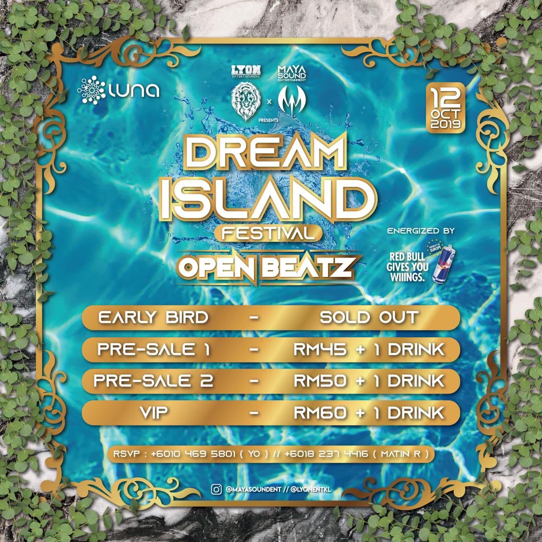 medibeta's tweet photo. Tadaa. Dream Island lagi dan lagi dan lagi dan kali ini lagi besar punya. Cuba tengok siapa ada Live Performance tu. Mesti korang nak beli tiket sekarang kan? Just nak highlight kat sini tiket pre-sale pun LIMITED. So apa tunggu lagi? #BHM #MayaSoundEnt #LyonEnt https://t.co/Rwvp8L0qdl