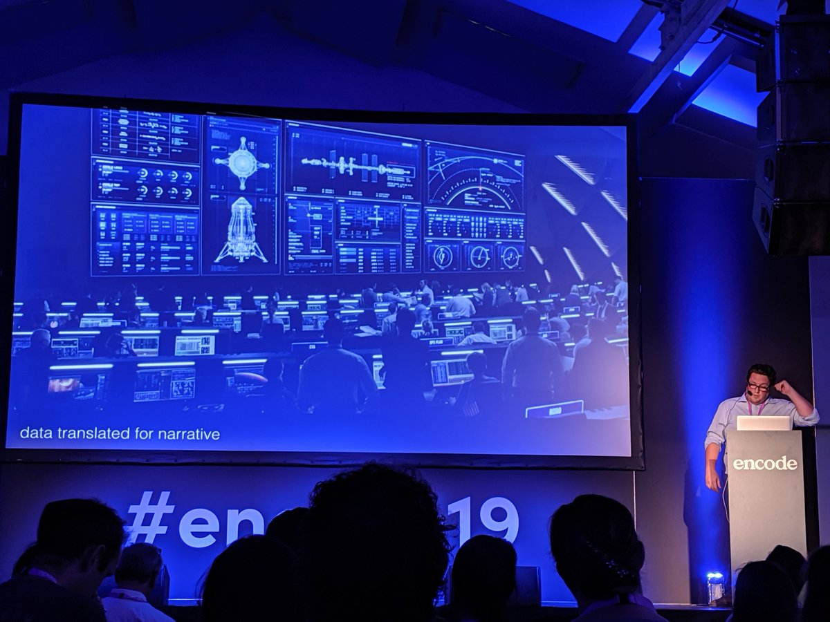 MollzMP's tweet photo. .@davidsheldonhic showing off the stellar user interfaces @territorystudio created for movies such as Ex Machina, the Martian, Blade Runner, and various Marvel films. #encode19

Favorite quote from this talk:
"The problem with NASA is that their visuals are rubbish." 😂 https://t.co/Yv91sdGDlM