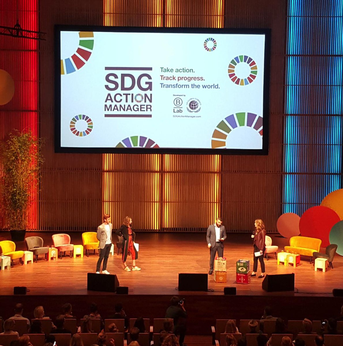 ElisabethLavill's tweet image. The launch of the #SDGActionManager was announced today at #BCorpSummit2019 for early 2020🌍A unique tool from @BCorporation and @globalcompact to help companies avoid #SDGwashing and track progress on #SDGs using the @BCorp_Fr assessment👍#PACTE @Asso_CEM @LeFrenchImpact @c3_d