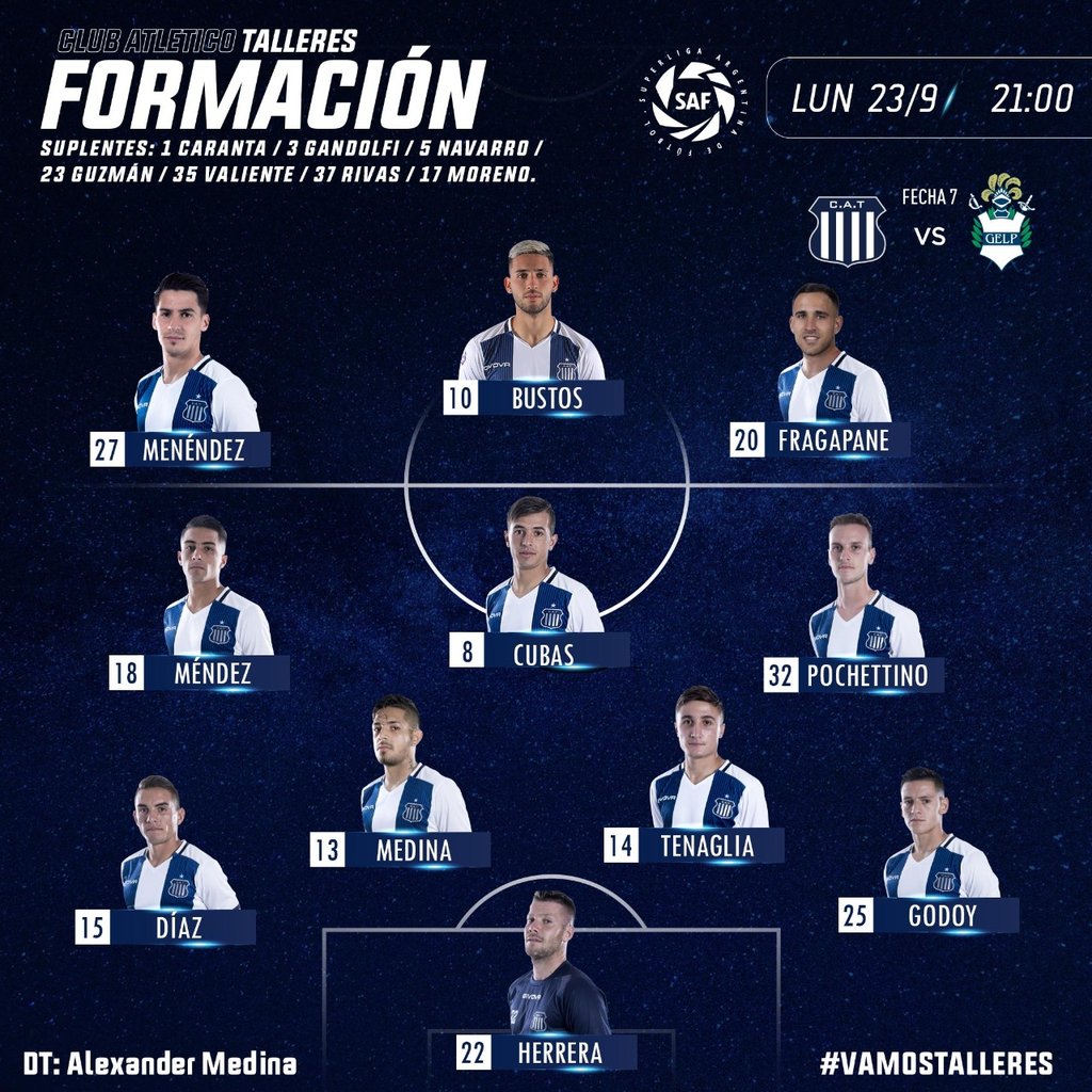ElDiarioLaT's tweet photo. #JuegaTalleres | Sin #Komar, desgarrado, y la vuelta a la titularidad de Leo Godoy, así forma el #Albiazul para enfrentar a @gimnasiaoficial. https://t.co/u0yC1I9WHn