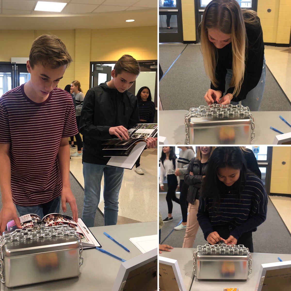 The first code was cracked! 🔒Take your shot at the second code tomorrow (Tuesday, Sept 24) at lunch. Pick up your yearbook at take a crack at winning the prize!