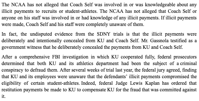 Bill Self's attorneys have also released a statement, denying all allegations and also citing the federal prosecution's successful argument that Kansas had been defrauded.