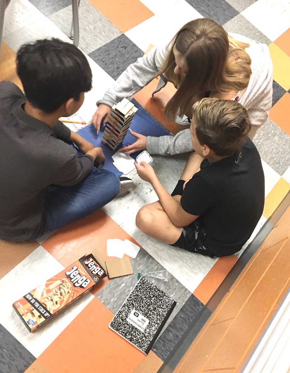 MrsHallAGW's tweet photo. Practiced our math properties Jenga style! A fun and simple way to make task cards interactive! #agwtigers #interactivemath #middleschoolmath https://t.co/03nkjUJTXJ