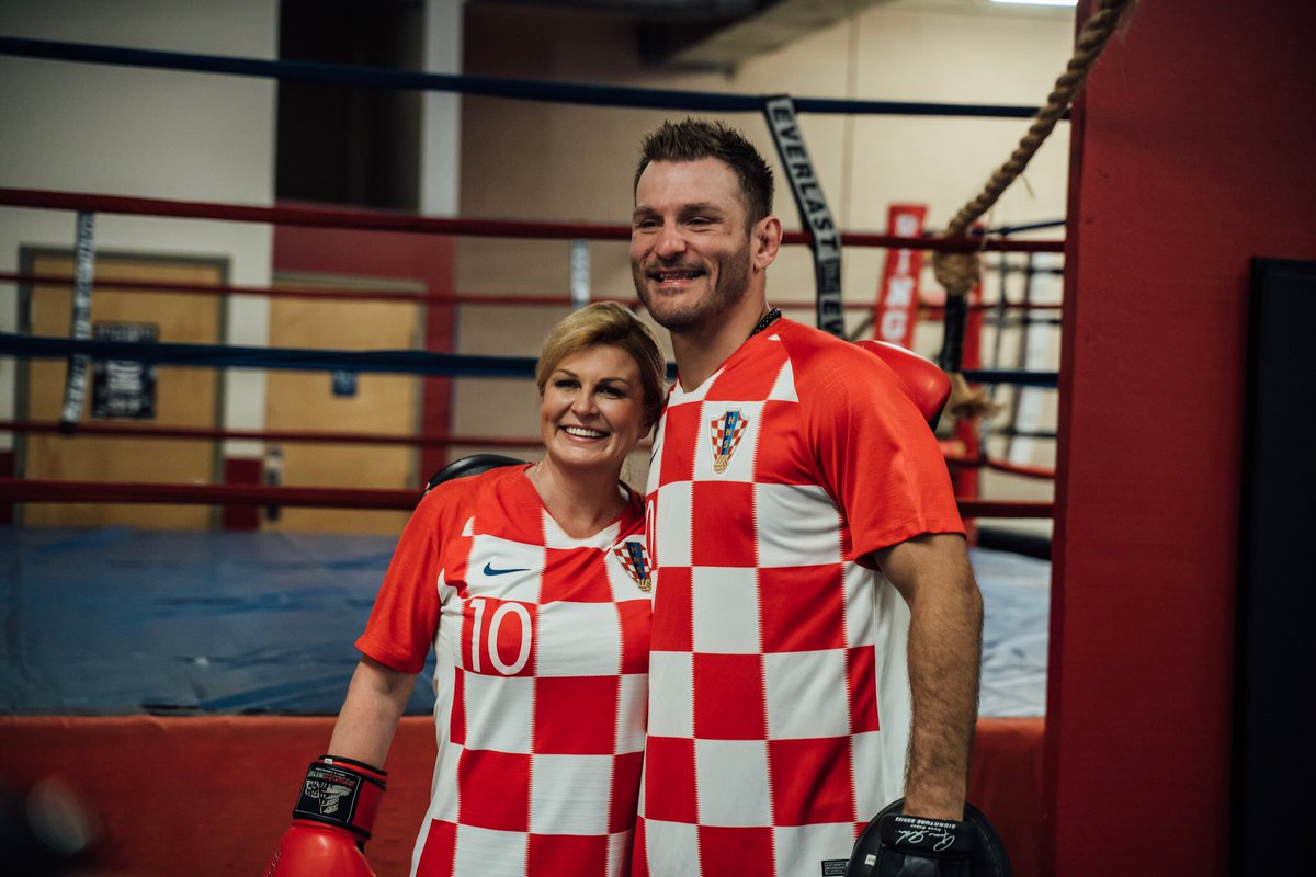 stipemiocic's tweet photo. Croatian President Kolinda came to Cleveland and stopped by to visit me. What an honor. She throws a mean left hook! Thank you Croatia for always supporting me. Love you all. #SM https://t.co/eRXig0vqfg