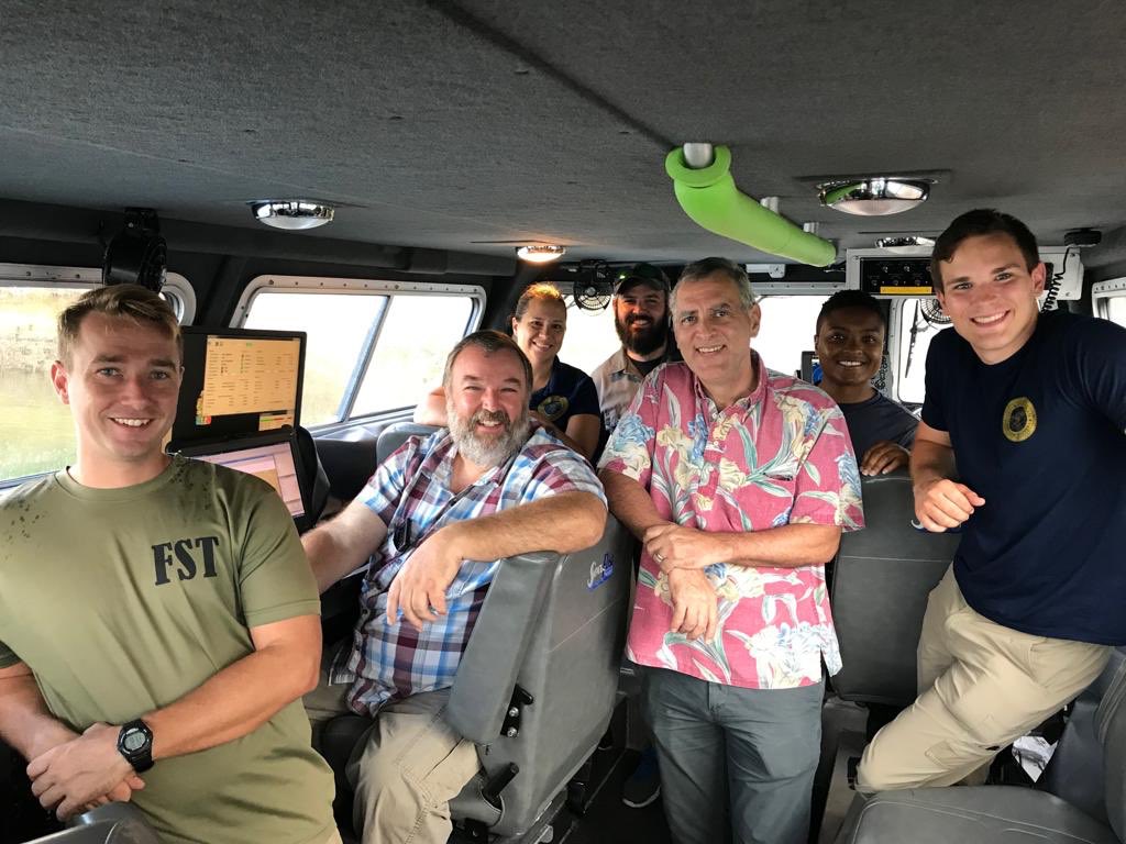 USEmbassyFSM's tweet photo. Amb. Riley met with the Naval Oceanographic Office Fleet Survey Team and received a briefing on their activities to survey the harbors in Colonia Yap, FSM. The data collected by the team will be used in the updating of navigational charts for Yap State. https://t.co/VkhQeR3p3l