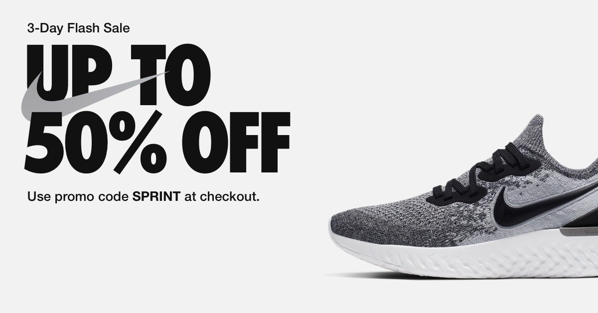 Almeja Ostentoso presidente Nike on Twitter: "Get up to 50% off select styles for running, training,  and every day—9.24–9.26. https://t.co/TJ1OqqR1Br https://t.co/vyyR6I8eJE" /  Twitter