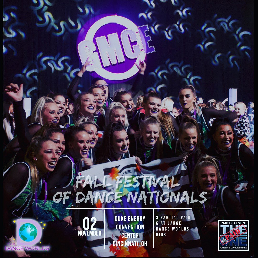 CompeteGMCE's tweet photo. πHappy Fall!!
GMCE is bringing the industry's FIRST DANCE WORLDS Bid Event of the season!! The Fall Festival of Dance Nationals is in Cincinnati, OH on November 2, 2019!
3 PP/6 AL Dance Worlds Bids π π #usasfdanceworlds #GMCE #fallfestivalofdance
https://t.co/q3q7VijVfn https://t.co/wzvbAKlJx4