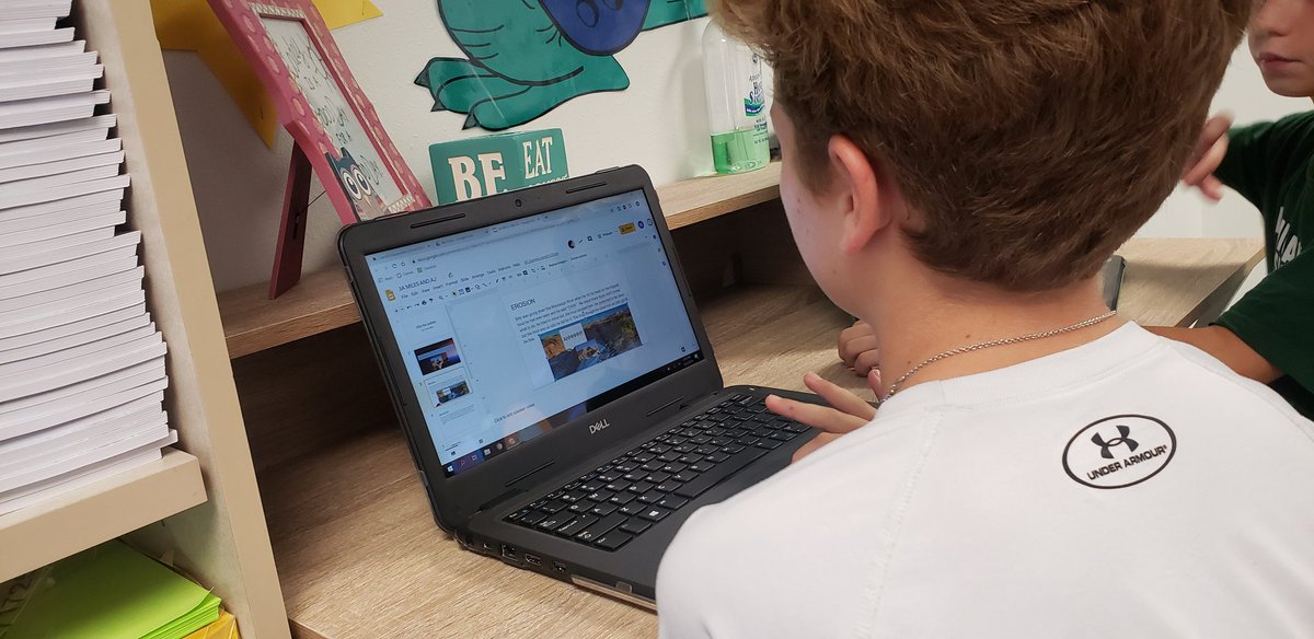 JulieStephenss's tweet photo. Students in @beccacalvert4's class were finishing up their children's storybooks about Sedimentary Rock formation today.  I loved getting to read their creative stories and watching them learn by teaching others.  @EubanksDragons @Carrollisd @CarrollCurric https://t.co/Mod5APwirp