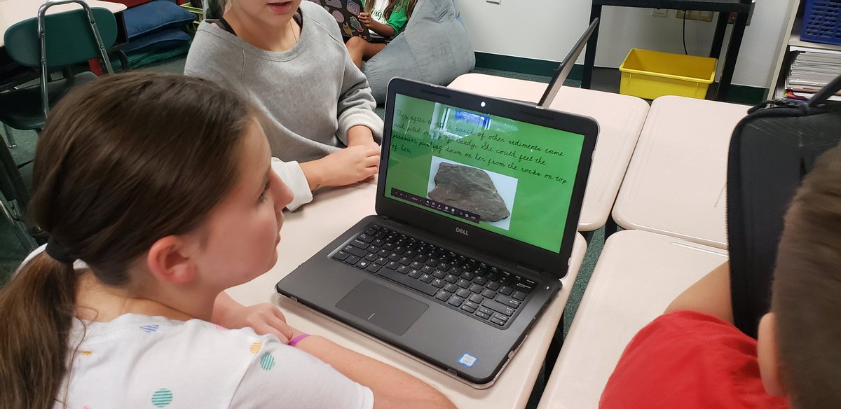 JulieStephenss's tweet photo. Students in @beccacalvert4's class were finishing up their children's storybooks about Sedimentary Rock formation today.  I loved getting to read their creative stories and watching them learn by teaching others.  @EubanksDragons @Carrollisd @CarrollCurric https://t.co/Mod5APwirp