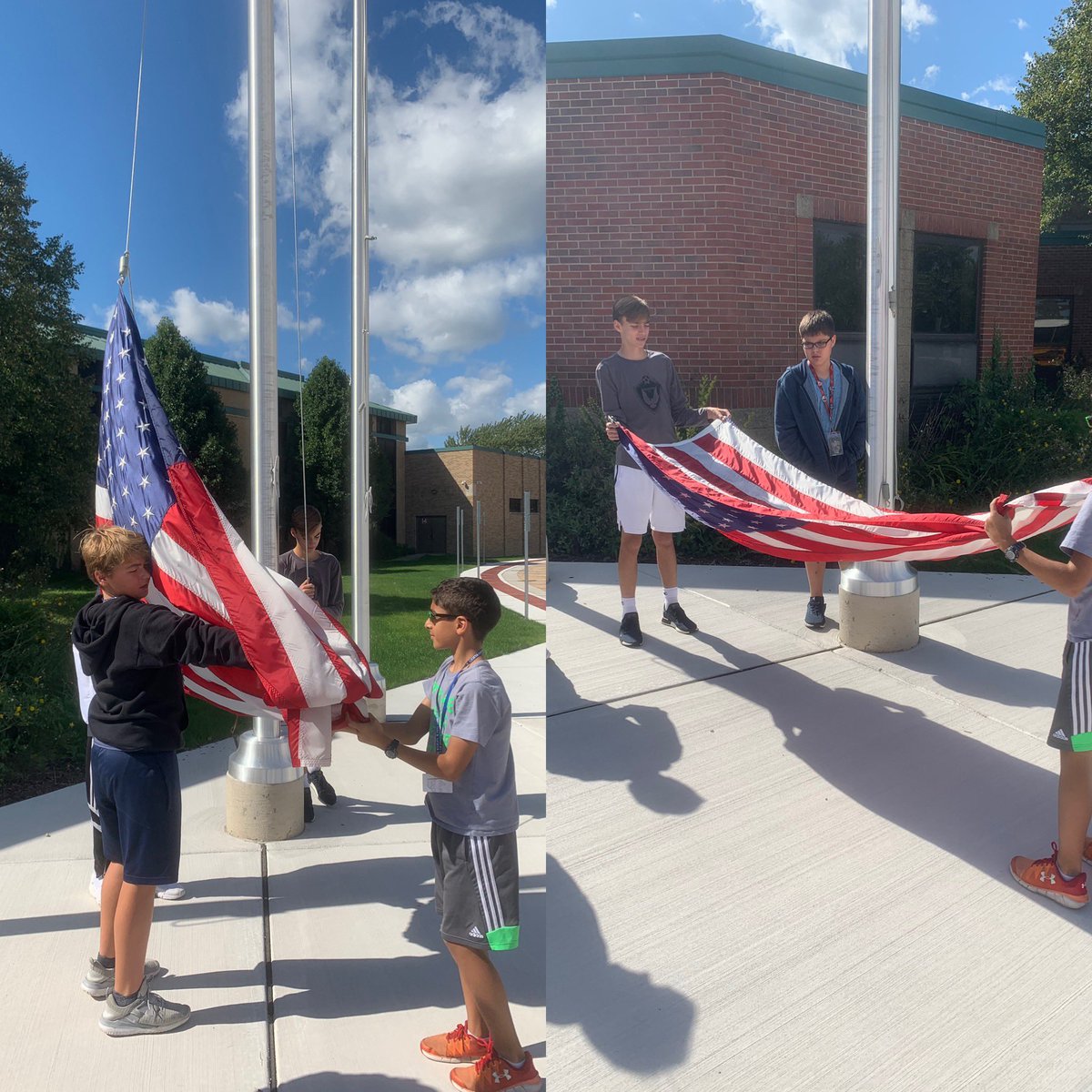 Beautiful afternoon to lower the flag and enjoy our newly placed flag poles. #Civicawareness #GWMS #Weare44