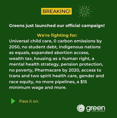 Trudeau’s poll numbers are dropping; resist the false fear-mongering to “vote Liberal to stop Scheer!” If everyone who wants to #VoteGreen actually does so then we will elect a record # of <a href="/CanadianGreens/">Green Party of Canada</a> MPs who could play a huge role in Parliament after the election! #CdnPoli