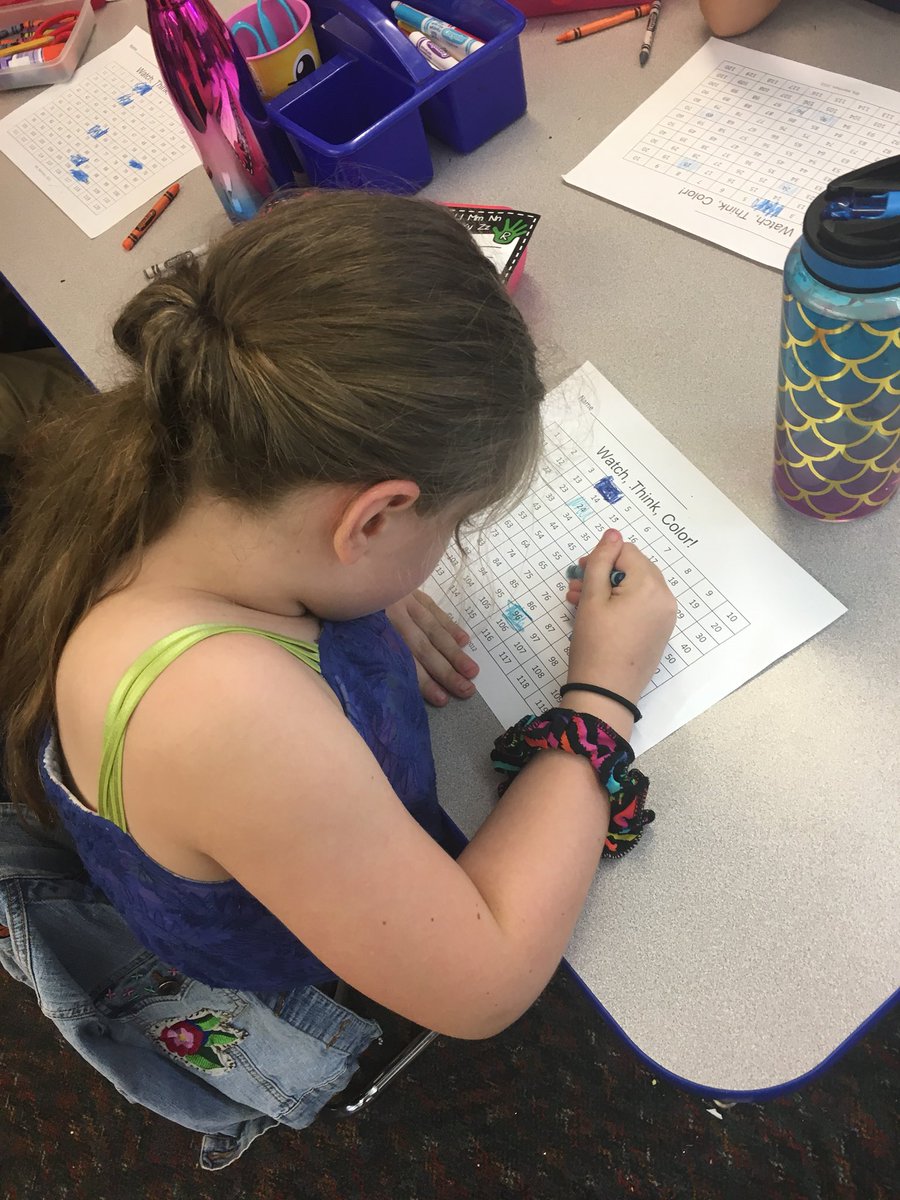 MrsVoss1st's tweet photo. Today we got to watch, think, and color our 120s chart to make The Pigeon. @SLCSBrummer https://t.co/h2wzjExPDC
